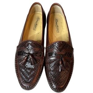 Mens Santoni woven Brown Leather Tassel Italian Loafers‎ Dress shoes size 8.5